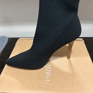 Boots Black Pointed Sock Boot with Stacked Wood-Effect Heel — Boots